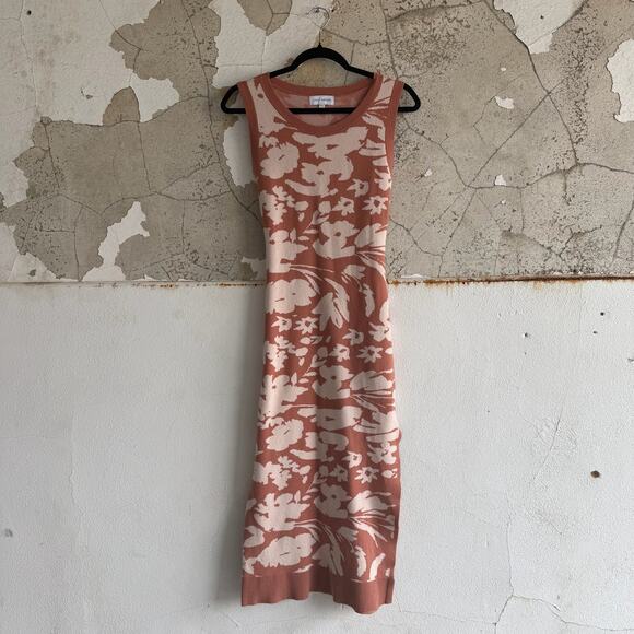 Lost + Wander Floral Knit Midi Dress XS/S Rust Pink Cottagecore Boho Chic - Picture 2 of 8